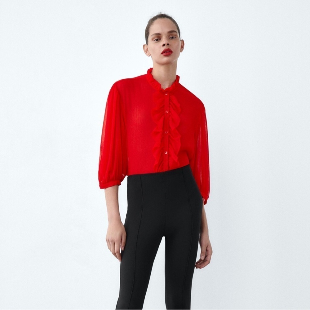 ZARA Semi-Sheer Blouse with Ruffles BNWT
